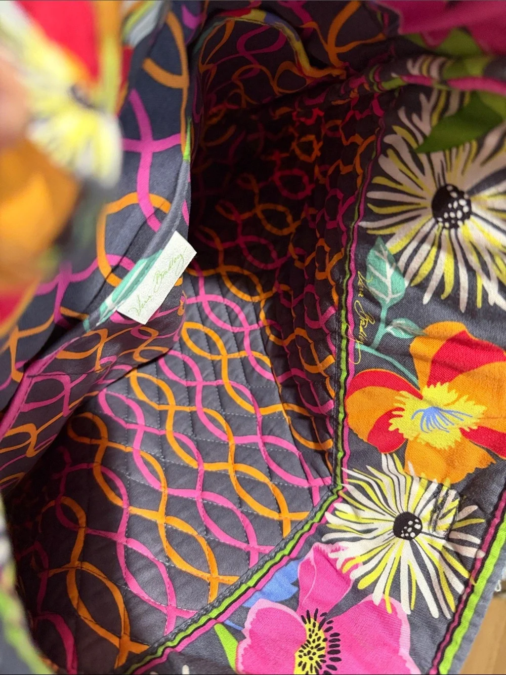 Vera Bradley Quilted Floral Tote in Navy with Multicolor Blooms- like New